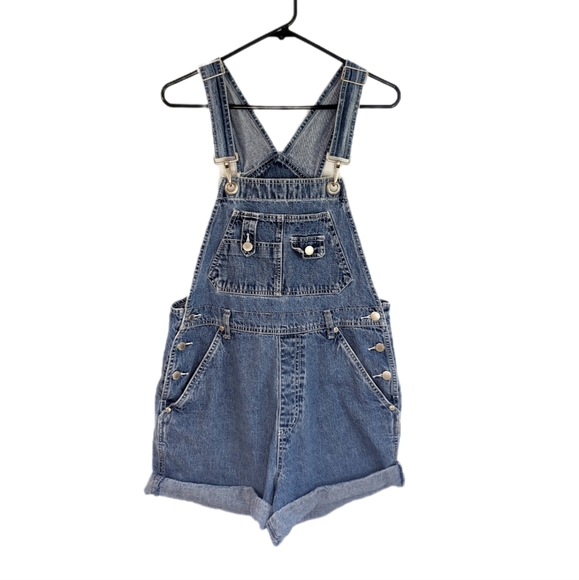 Vintage 90s Grunge Oversized Denim Overalls/Bib Shorts - Picture 1 of 14